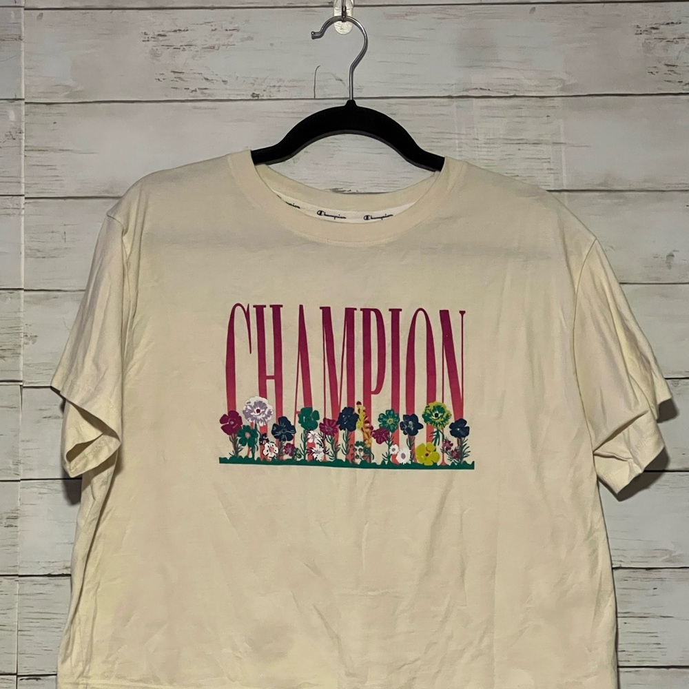 Champion Cream Crop Top with Floral Graphic